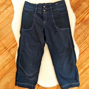 Nike Navy Blue Cotton Capris w Mesh Pockets & Side Stripe